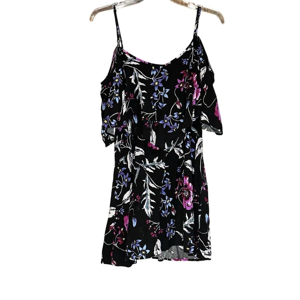 Express XS Floral Cold Shoulder Tank Dress Black Purple Blue Summer Vacation